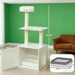 White  Cat Tree with Litter Box Enclosure
