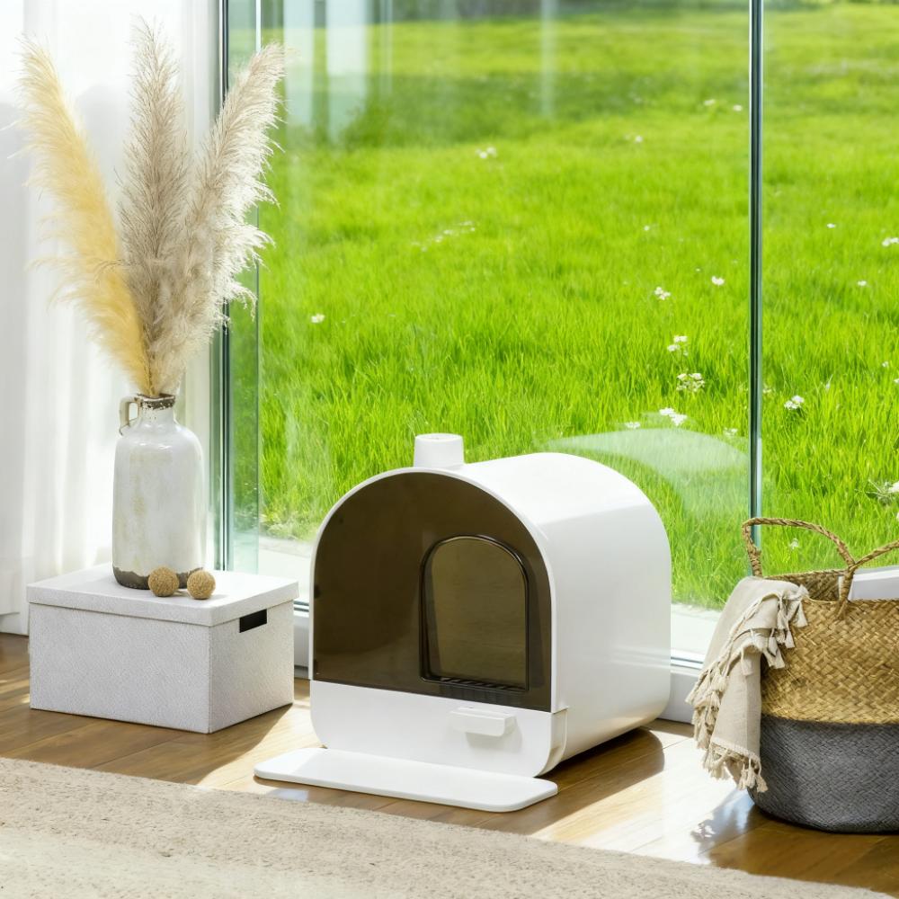 white  Cat Litter Box with Lid with Scoop and Filter