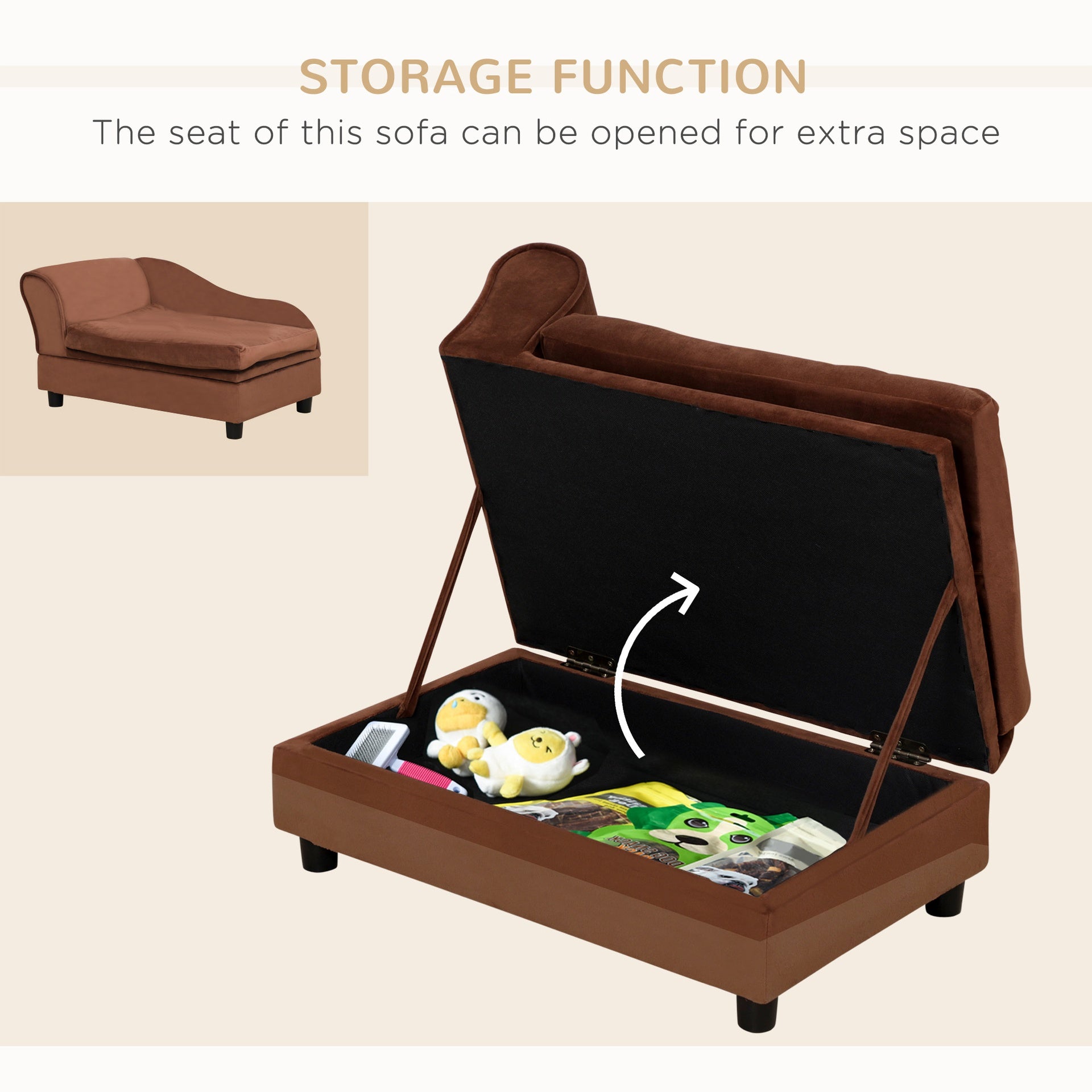 Pet Sofa Dog Sofa for Small Dogs with Storage, Brown