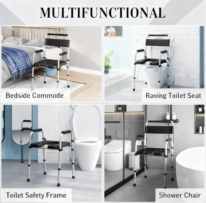 Adjustable Height Bedside Commode Chair for Seniors, Adults, Handicap, Raised Toilet Seat with Arm