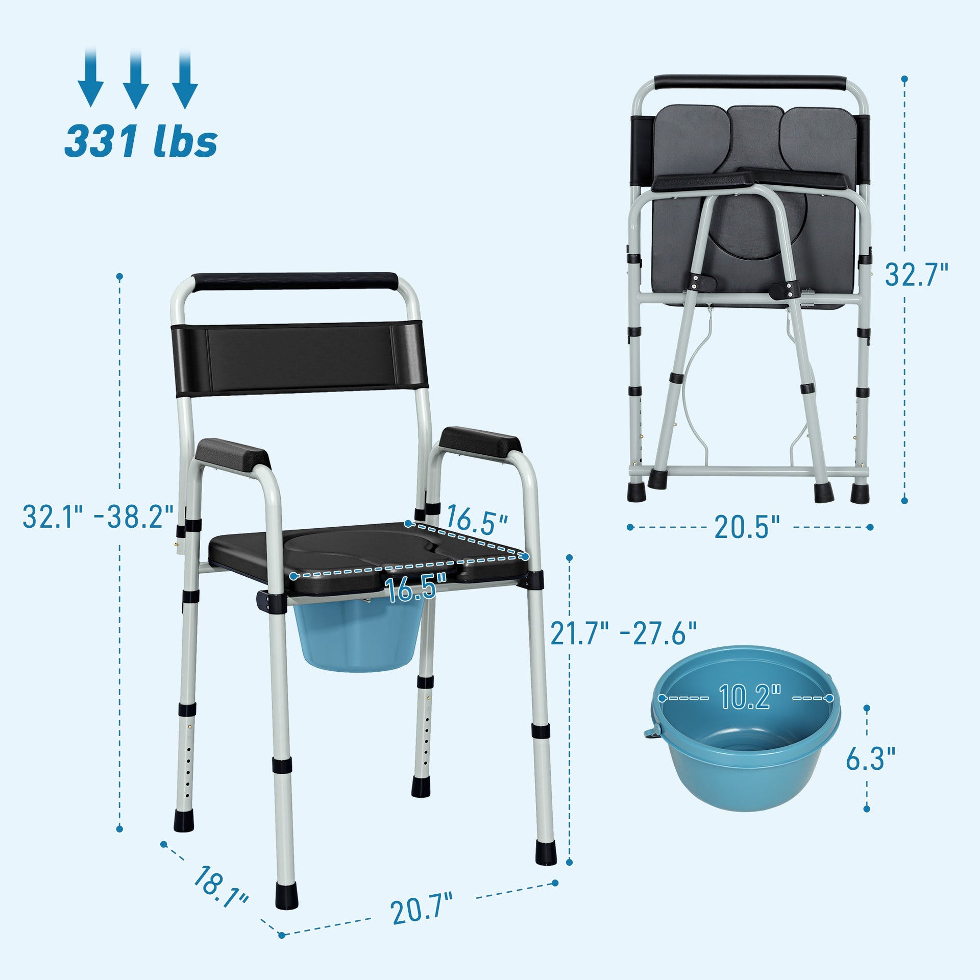 Adjustable Height Bedside Commode Chair for Seniors, Adults, Handicap, Raised Toilet Seat with Arm