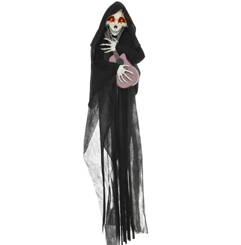 Outdoor Halloween Yard Decor, Guitar-Playing Grim Reaper Outdoor Halloween Decoration Animatronic