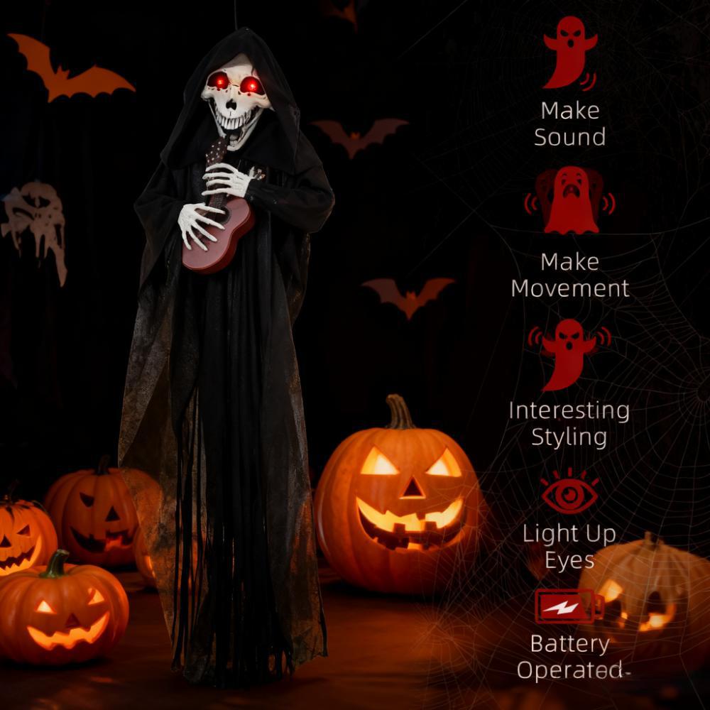 Outdoor Halloween Yard Decor, Guitar-Playing Grim Reaper Outdoor Halloween Decoration Animatronic