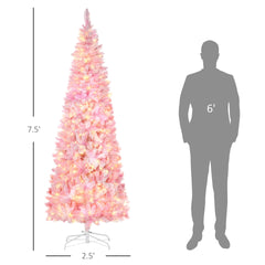 Pencil Shape with Christmas Tree,Snow Flocked Artificial Christmas Tree with Pine Realistic Branches,Warm White LED lights,Auto Open