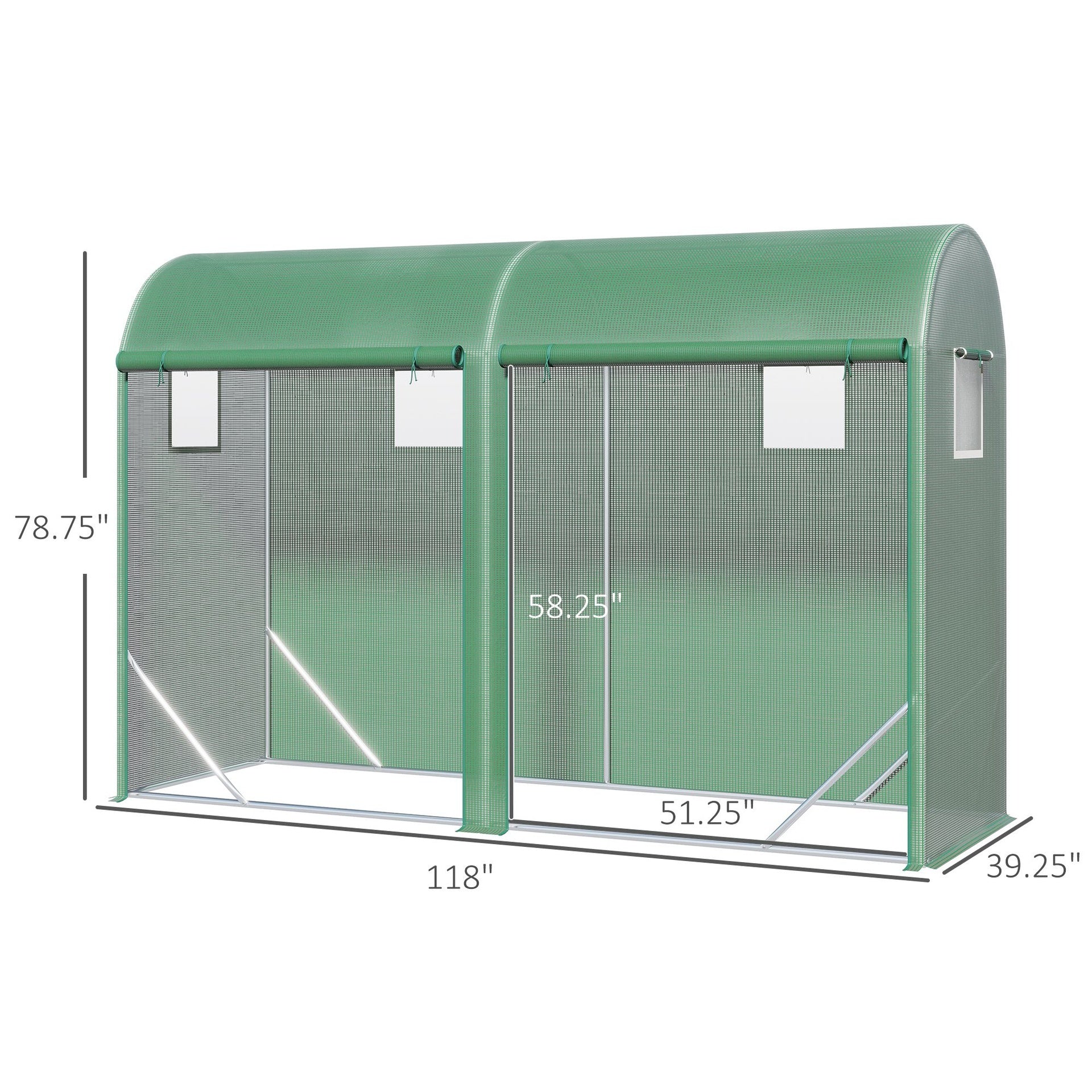 Greenhouse,Walk-in Lean-to Greenhouse,4 Zipper Roll-up Windows & 2 Doors, UV Protecting PE Cover