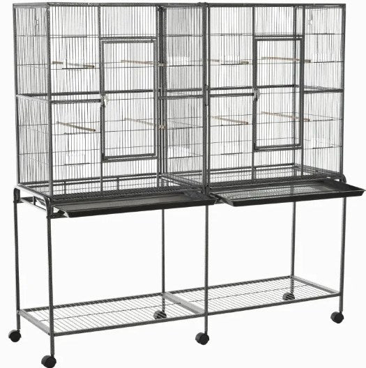 Roomy Bird House,Rolling Bird Cage,with Storage Shelf Wood Perch Food Container