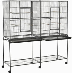Roomy Bird House,Rolling Bird Cage,with Storage Shelf Wood Perch Food Container