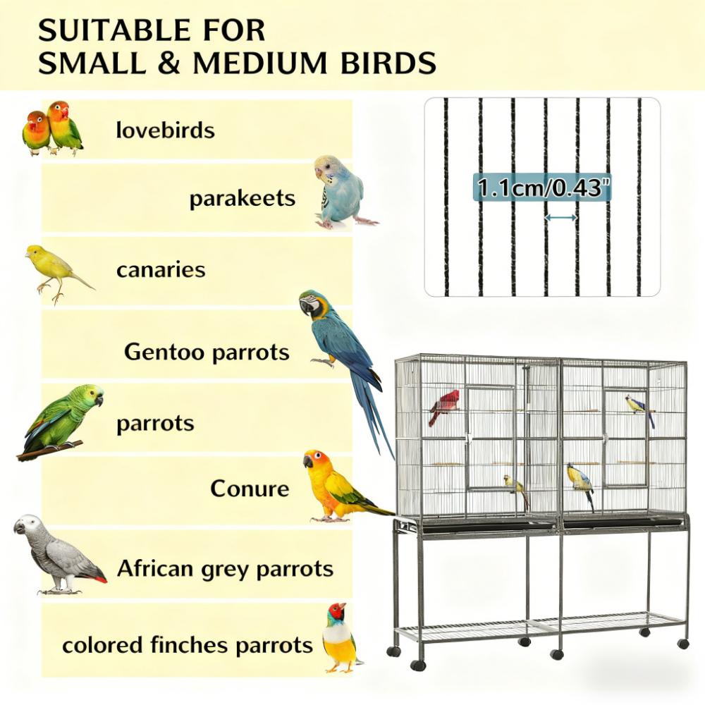 Roomy Bird House,Rolling Bird Cage,with Storage Shelf Wood Perch Food Container