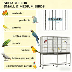 Roomy Bird House,Rolling Bird Cage,with Storage Shelf Wood Perch Food Container