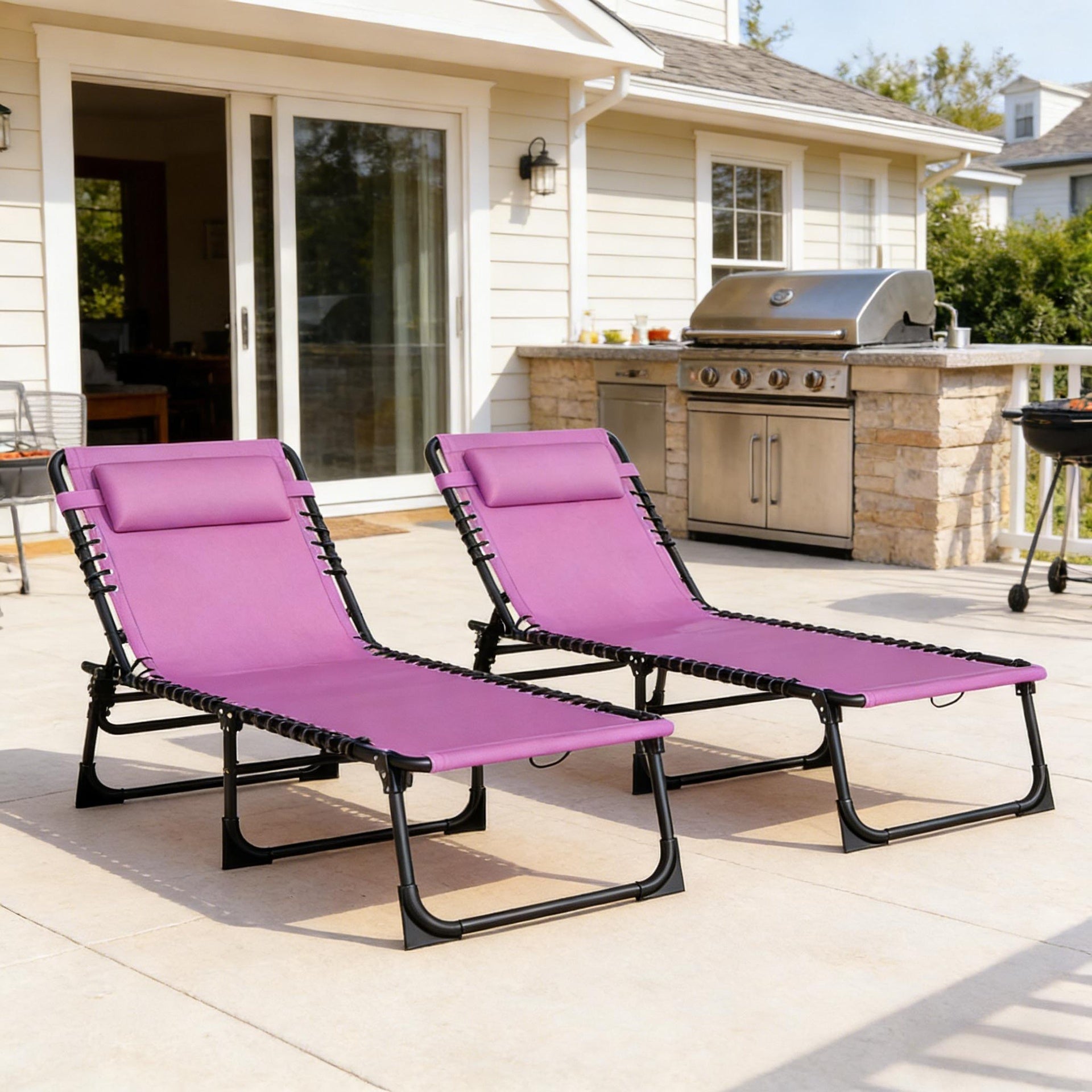 2 Folding Chaise Lounge Pool Chairs,Relaxing Outdoor Chaise Chairs