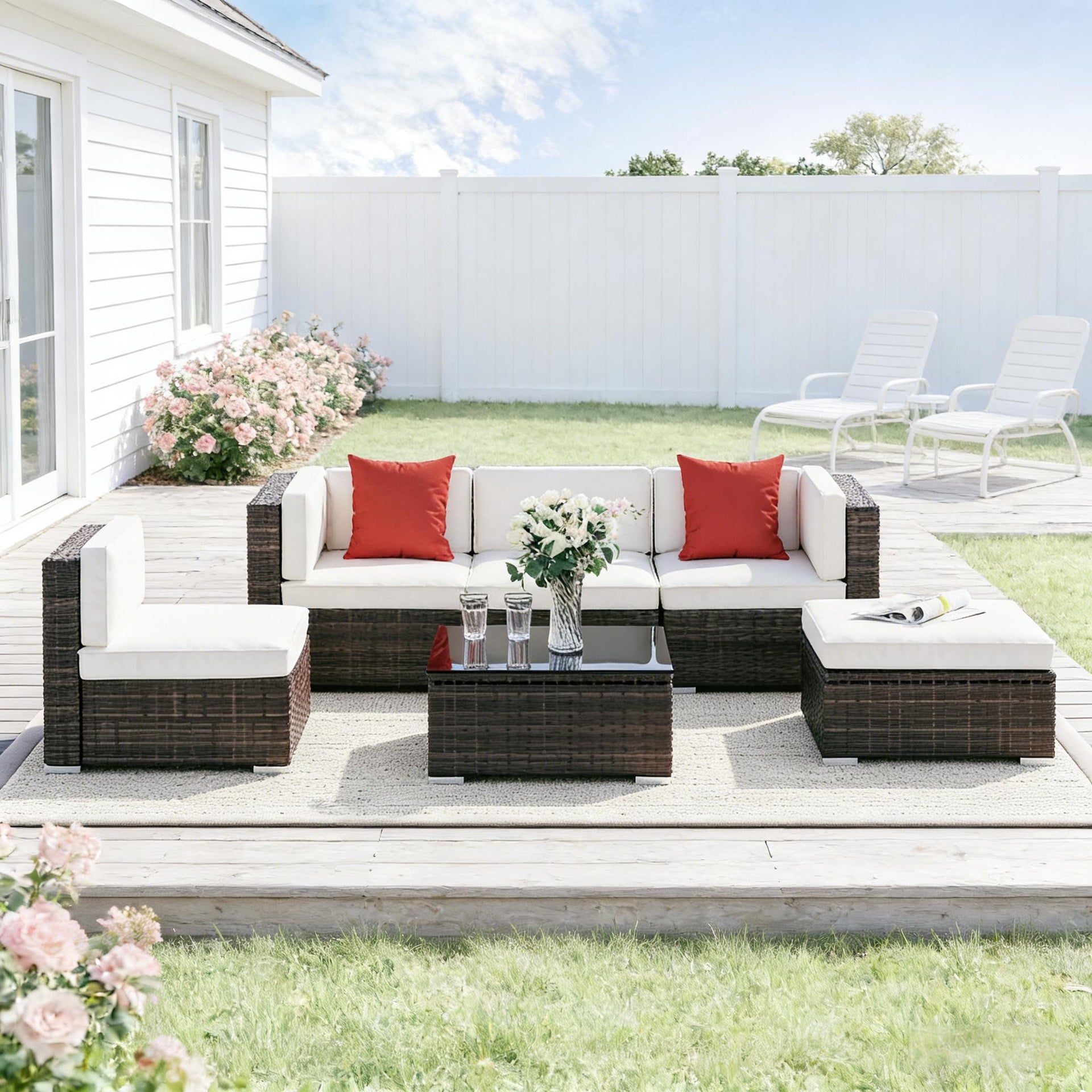 Modern Outdoor Furniture Conversation Sets,6-Piece Patio Furniture Set,Outdoor Sectional Sofa Set