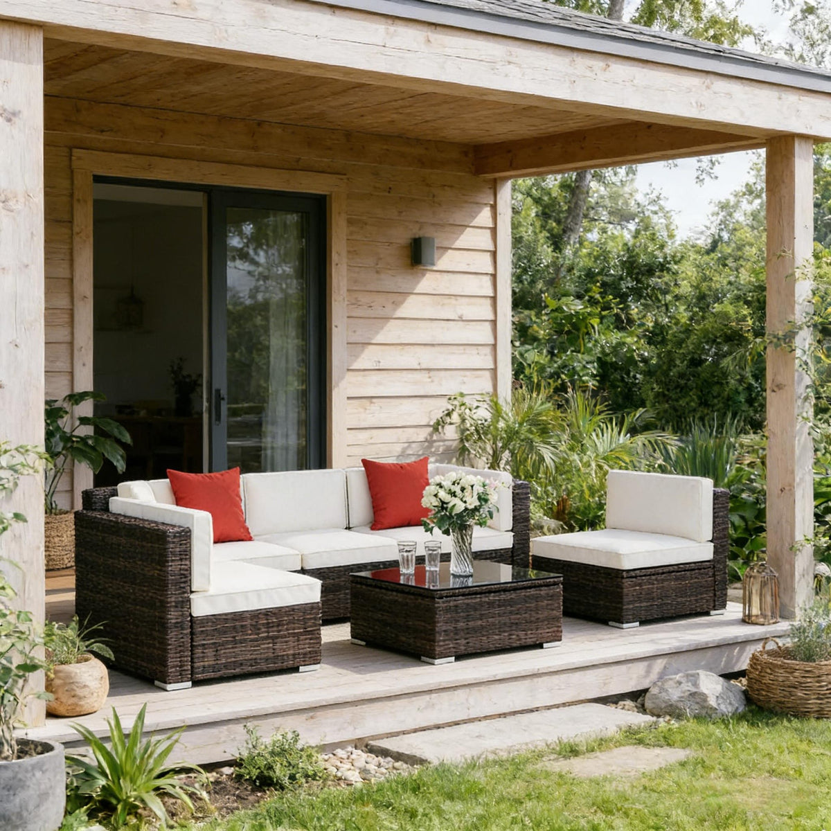 Modern Outdoor Furniture Conversation Sets,6-Piece Patio Furniture Set,Outdoor Sectional Sofa Set