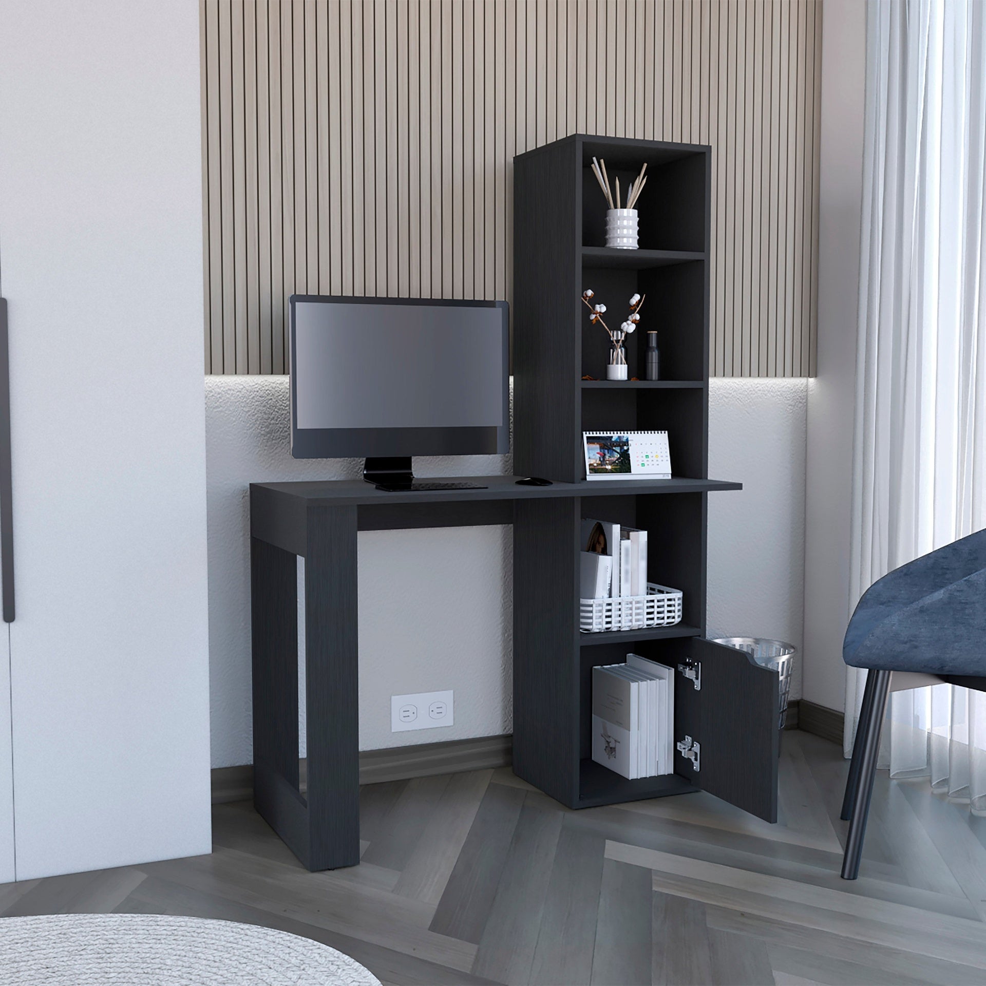 Writing Desk With Bookcase and Cabinet, Black