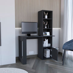 Writing Desk With Bookcase and Cabinet, Black