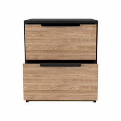 Modern Nightstand 19" H, Two Drawers, Black / Pine