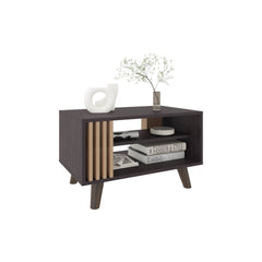 Coffee Table, 1 Door, 2 Shelves, Black Wengue / Natural Oak