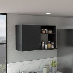 Stackable Wall Storage Cabinet 24" H, Two Internal Shelves, Two External Storage Shelves, One Door, Black