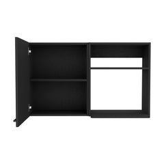 Stackable Wall Storage Cabinet 24" H, Two Internal Shelves, Two External Storage Shelves, One Door, Black