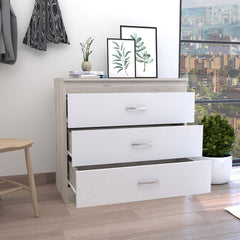 Dresser 29 inchH, Three Drawers, Metal Hardware, Superior Top, Light Gray / White