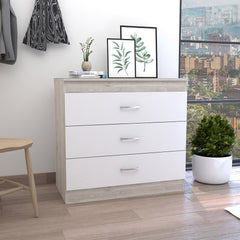 Dresser 29 inchH, Three Drawers, Metal Hardware, Superior Top, Light Gray / White