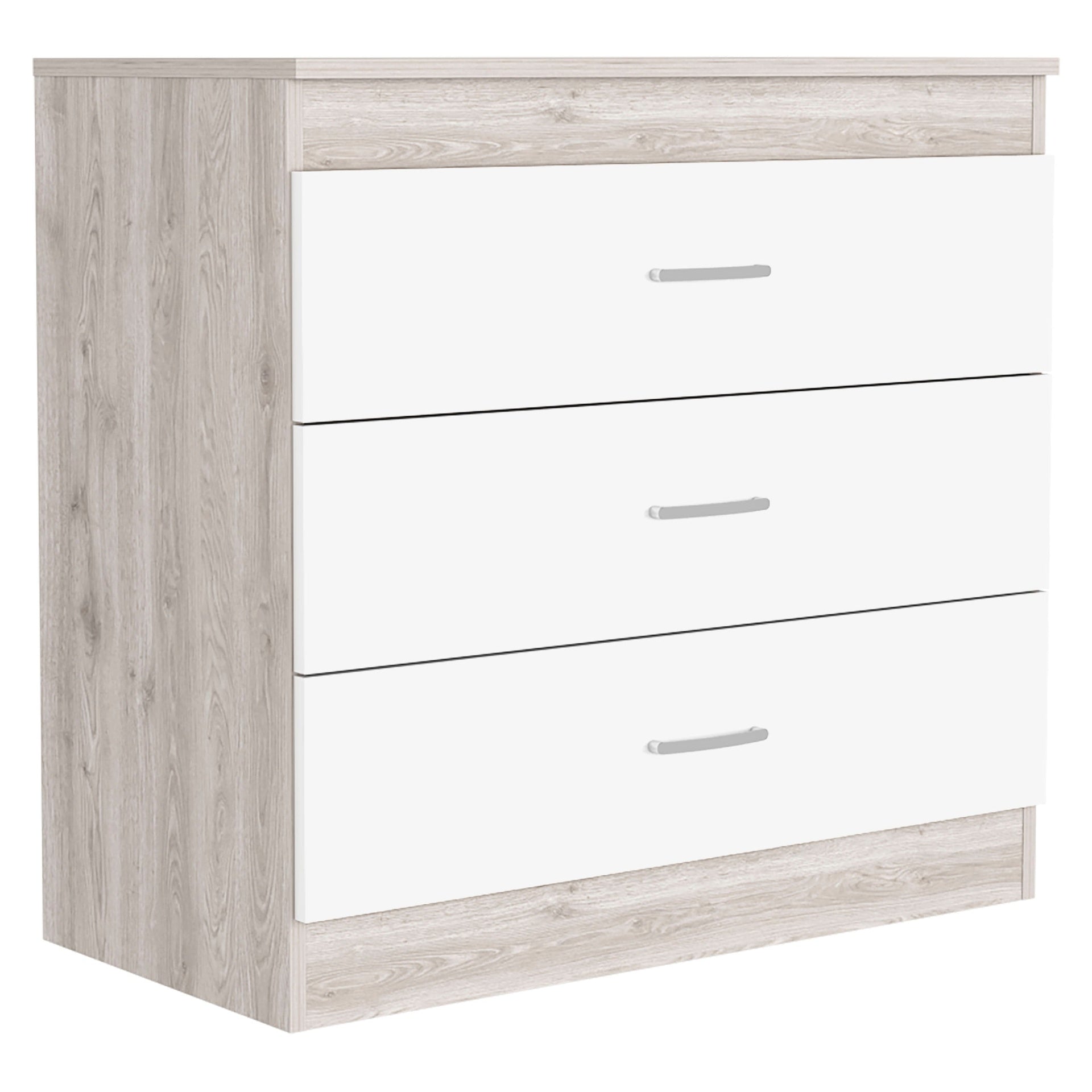 Dresser 29 inchH, Three Drawers, Metal Hardware, Superior Top, Light Gray / White