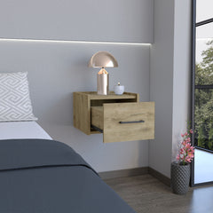 Floating Nightstand, Space-Saving Design with Handy Drawer and Surface, Macadamia
