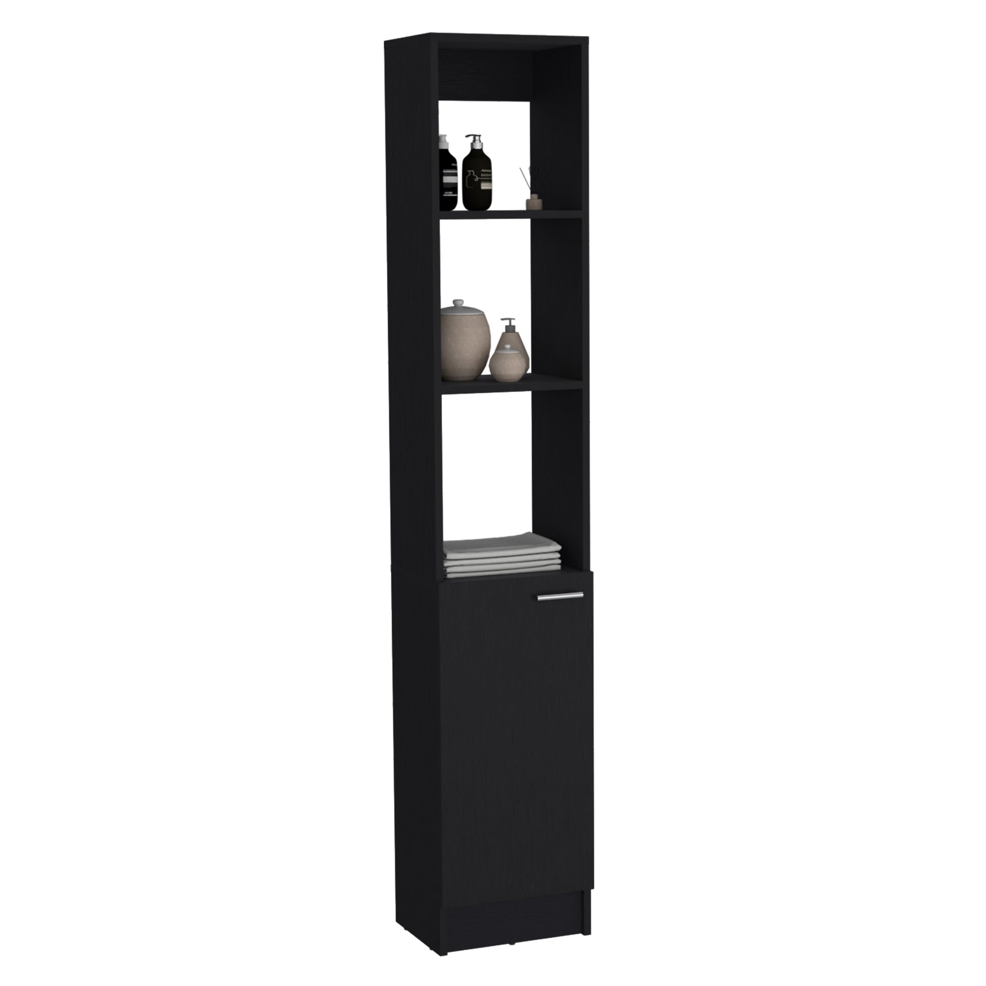 Linen Cabinet, 1 Door, 6 Shelves, Black