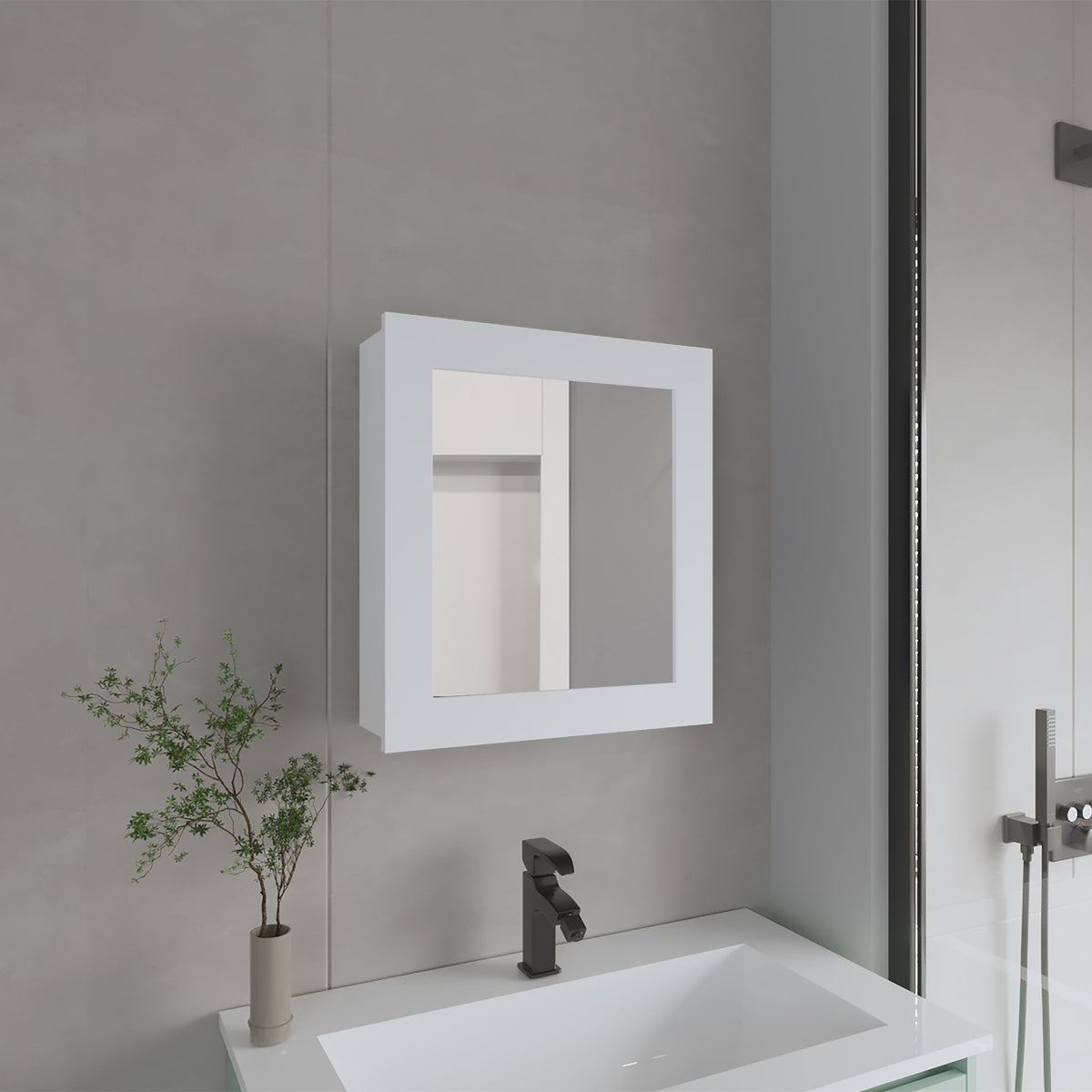Medicine Cabinet 20.5" H, with 2 Shelves, 1 Door, and 1 Mirror, White