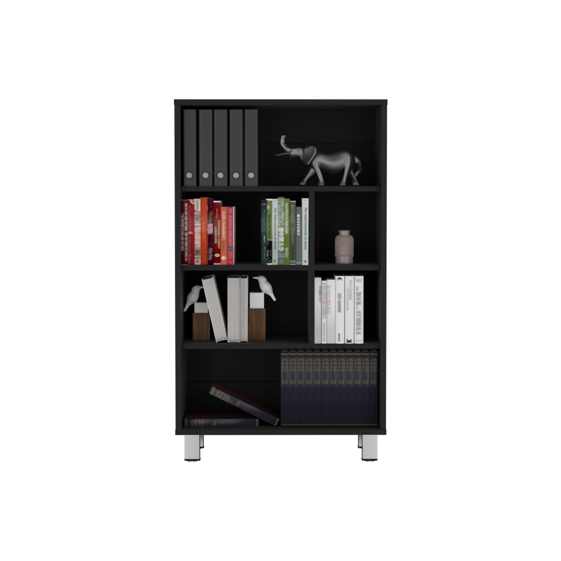 Bookcase 40.6" H, 6 shelves, 4 legs, Black