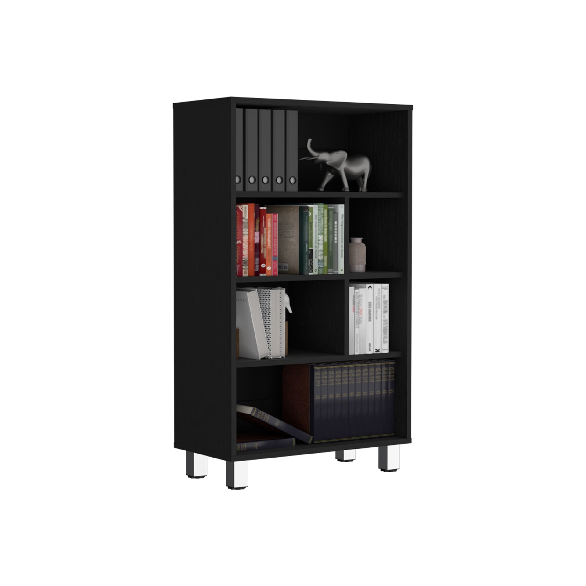 Bookcase 40.6" H, 6 shelves, 4 legs, Black
