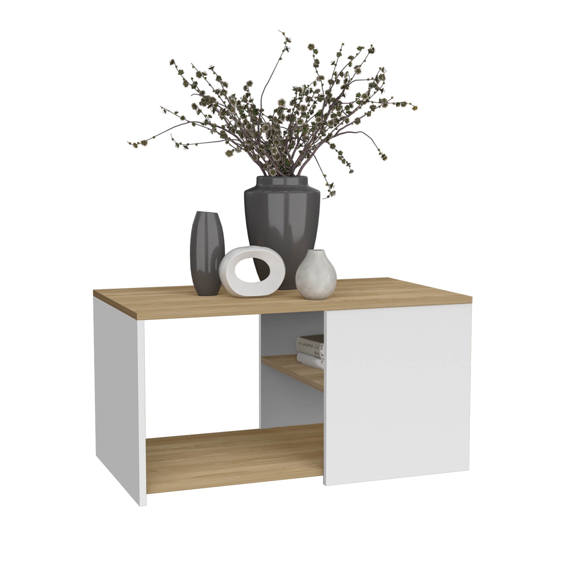 Coffee Table, 2 Shelves, White / Natural Oak