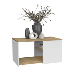 Coffee Table, 2 Shelves, White / Natural Oak