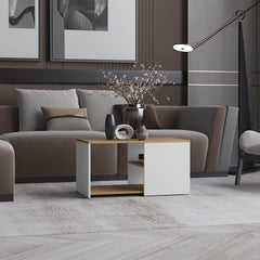 Coffee Table, 2 Shelves, White / Natural Oak