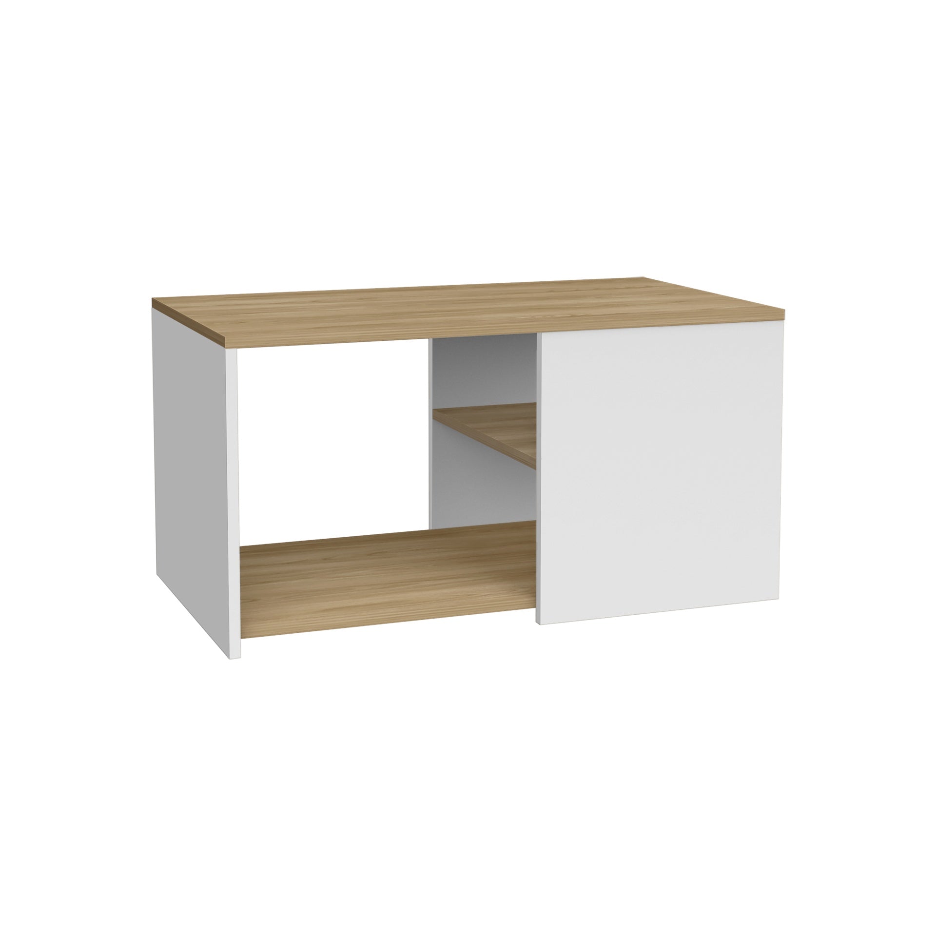 Coffee Table, 2 Shelves, White / Natural Oak