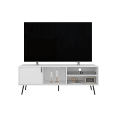 TV Stand, 1 Door, 3 Shelves, White