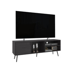 TV Stand, 1 Door, 3 Shelves, Black