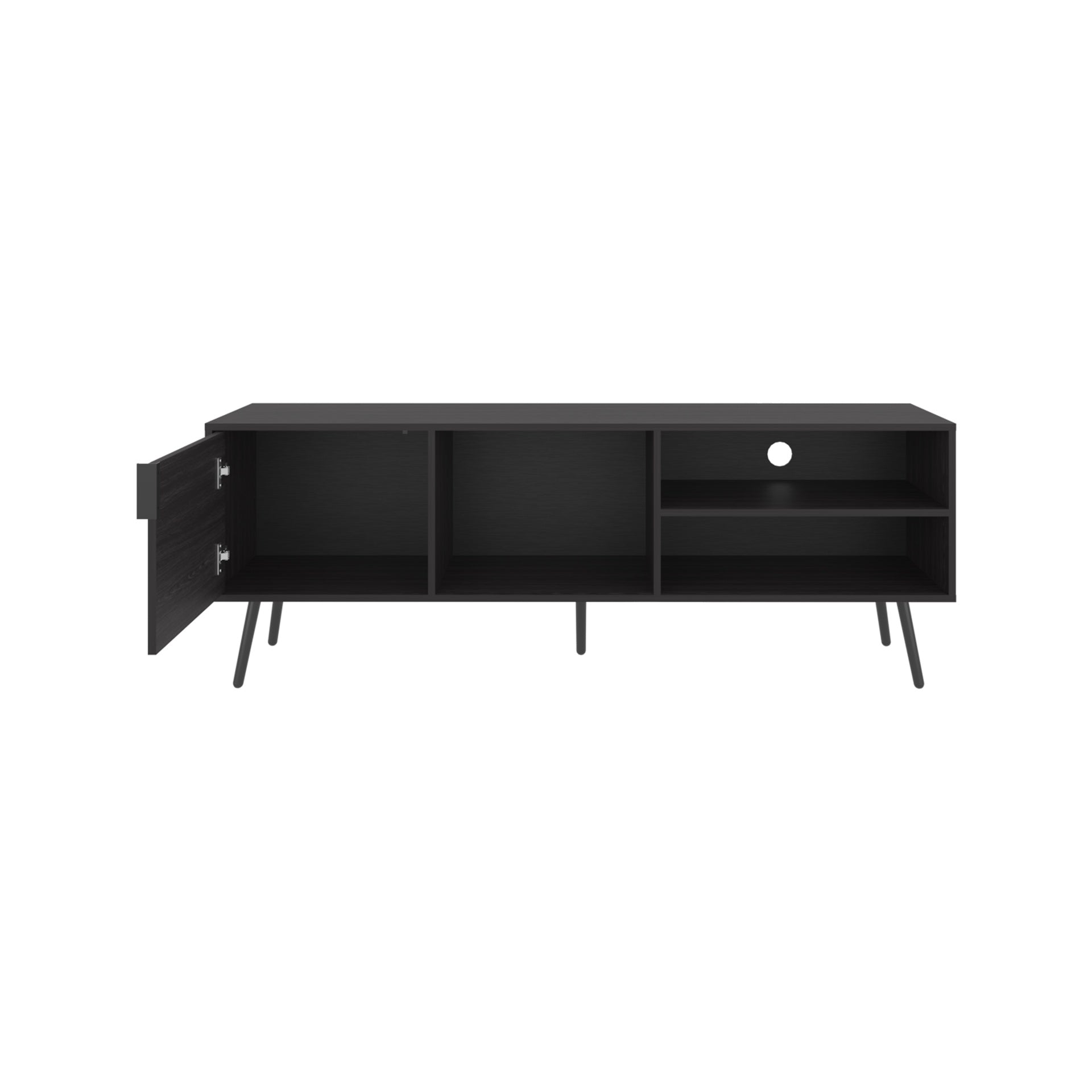 TV Stand, 1 Door, 3 Shelves, Black