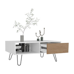 Coffee Table, 1 Drawer, 1 Shelf, White / Natural Oak