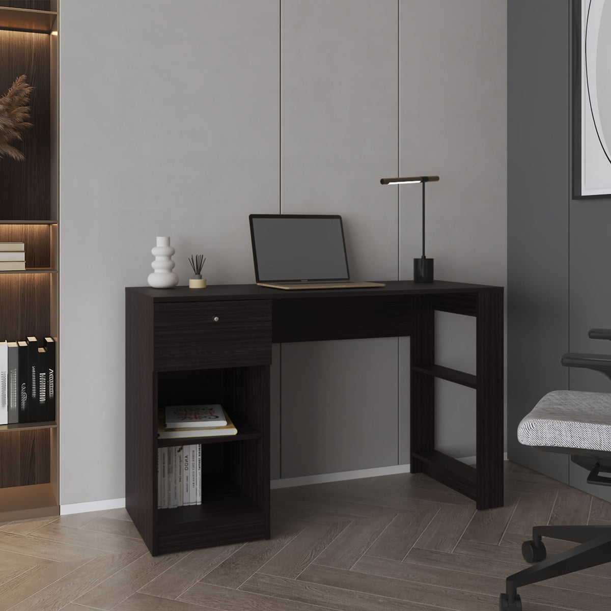 Computer Desk, 1 Drawer, 2 Shelves, Black