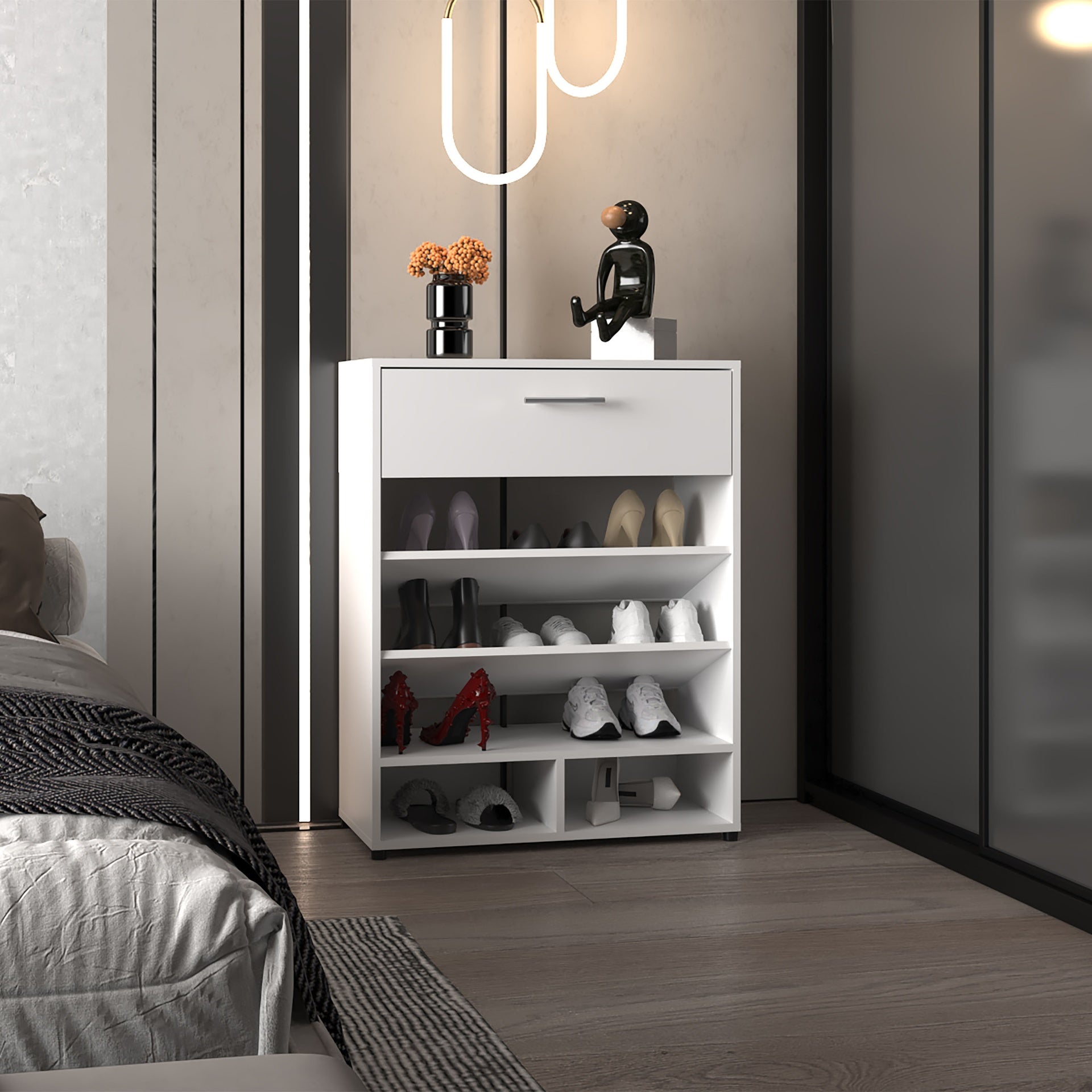 Shoe Rack, 1 Door, 4 Legs, 5 Shelves