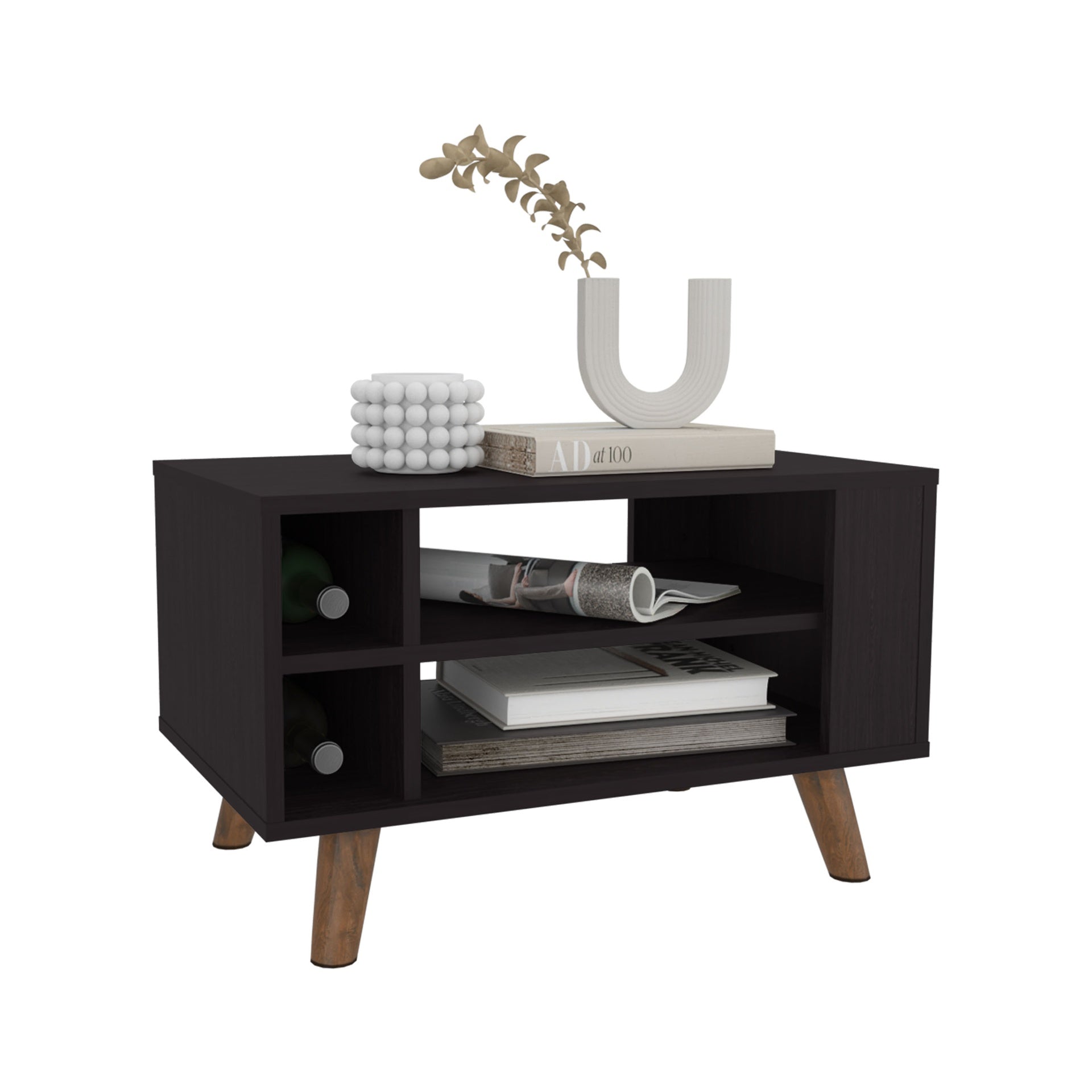 Coffee Table, 4 Shelves, 4 Legs, Black Wengue