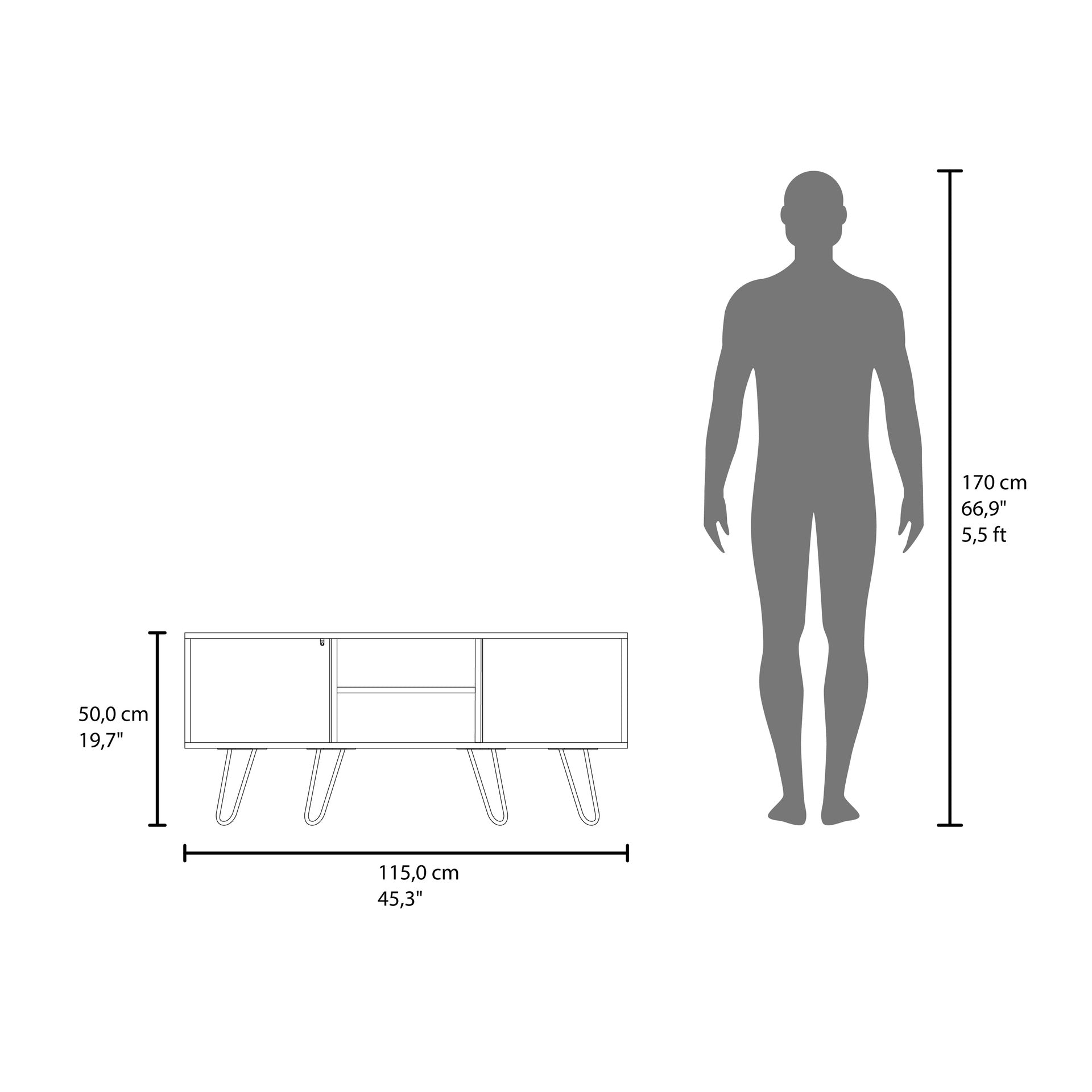 TV Stand, 1 Door, 3 Shelves, 4 Legs, Black