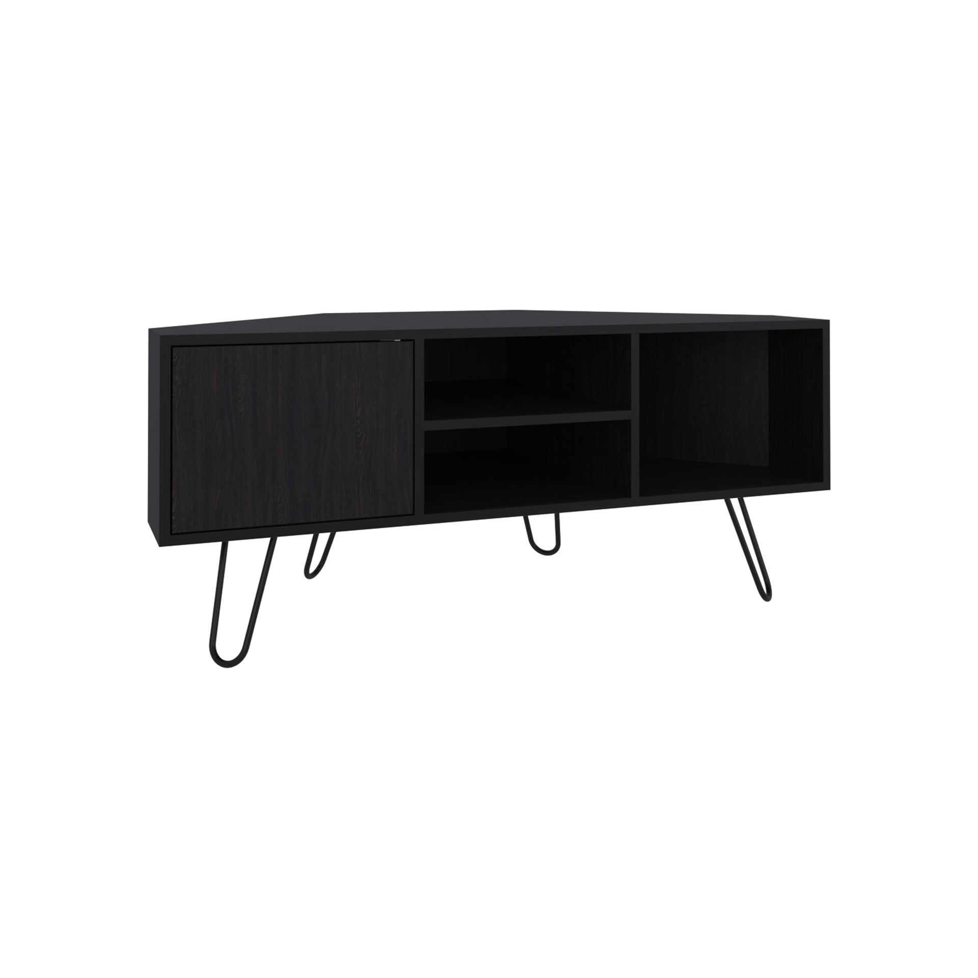 TV Stand, 1 Door, 3 Shelves, 4 Legs, Black