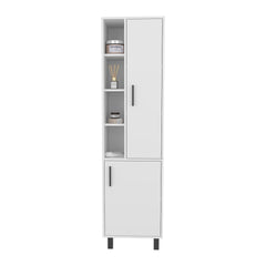 Storage Cabinet, 2 Doors, 9 Shelves, 4 Legs, White