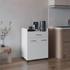 Kitchen Cart, 2 Doors, 1 Drawer, 4 Wheels, 2 Shelves, White