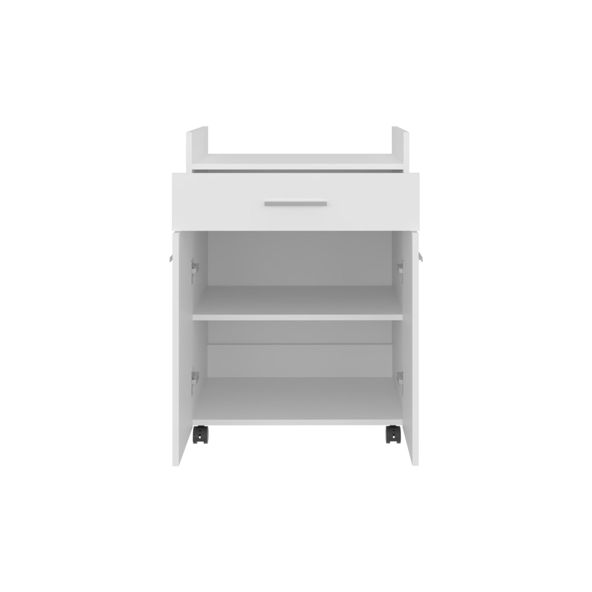 Kitchen Cart, 2 Doors, 1 Drawer, 4 Wheels, 2 Shelves, White