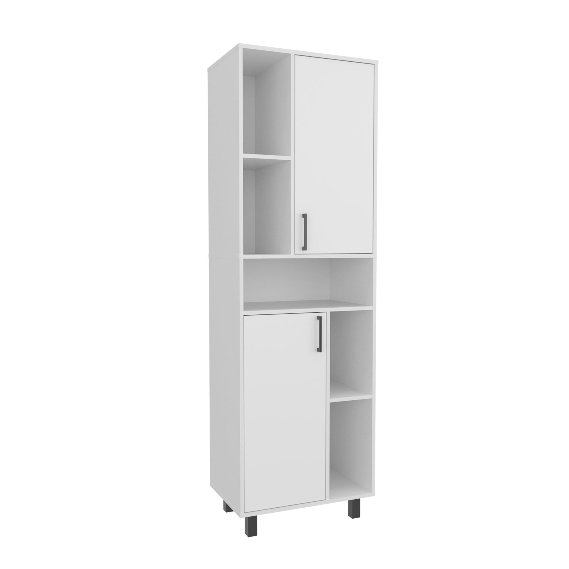 Kitchen Pantry Cabinet, 2 Doors, 4 Legs, 9 Shelves, White