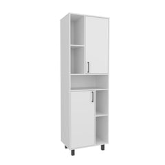 Kitchen Pantry Cabinet, 2 Doors, 4 Legs, 9 Shelves, White