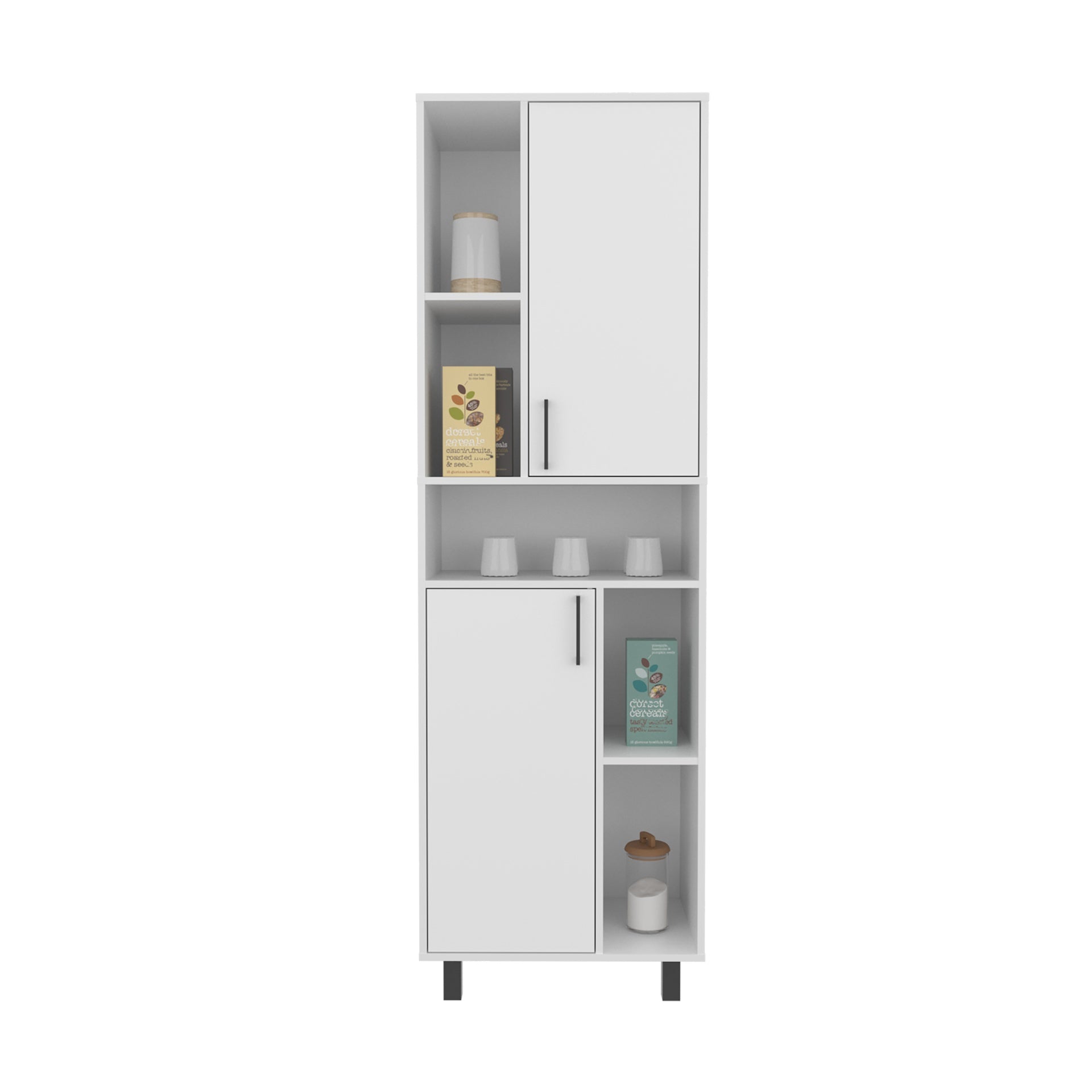 Kitchen Pantry Cabinet, 2 Doors, 4 Legs, 9 Shelves, White