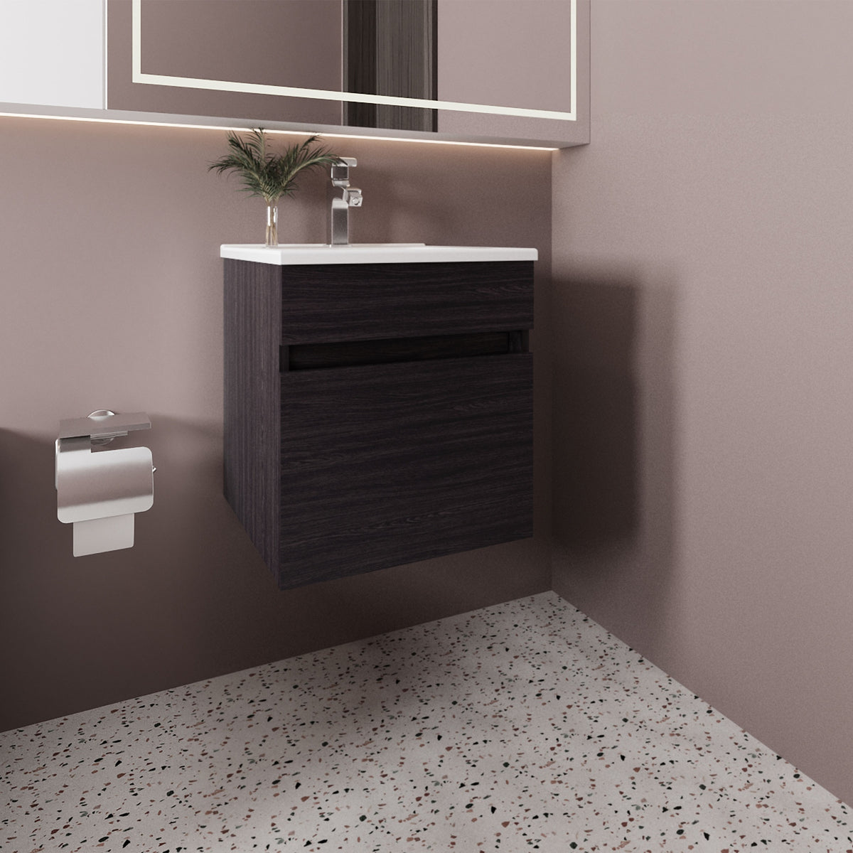 Bathroom Vanity with Sink, 1 Door, Black Wengue